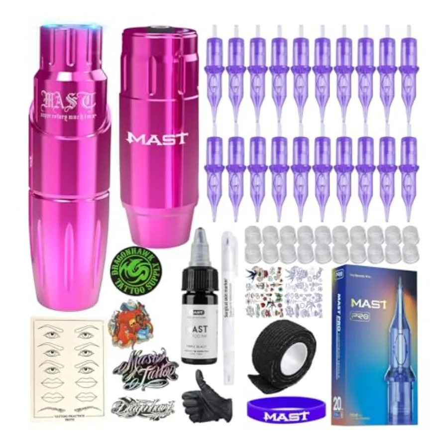 

Pen Kit with Battery Power Supply Gun 20Pcs Cartridge Tattoo Needles Black Ink Ideal for Professional Tattooin