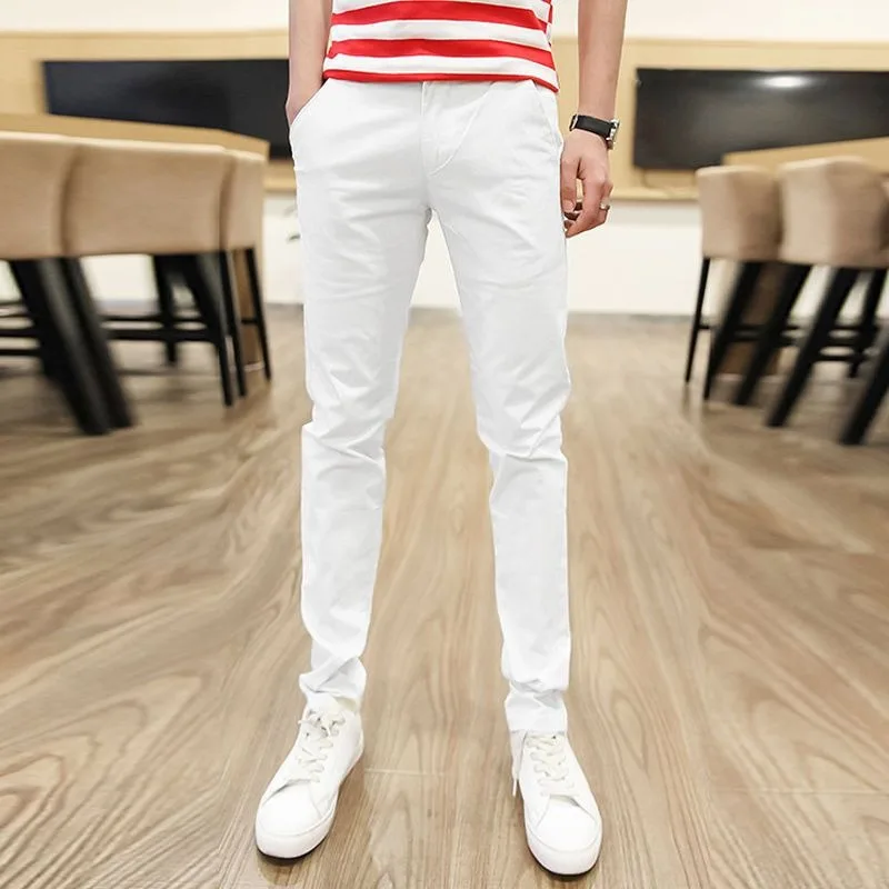 

Повседневные брюки из чистого хлопка, мужские брюки, осенние эластичные бежевые брюки, мужские земляные тонкие прямые универсальные брюки