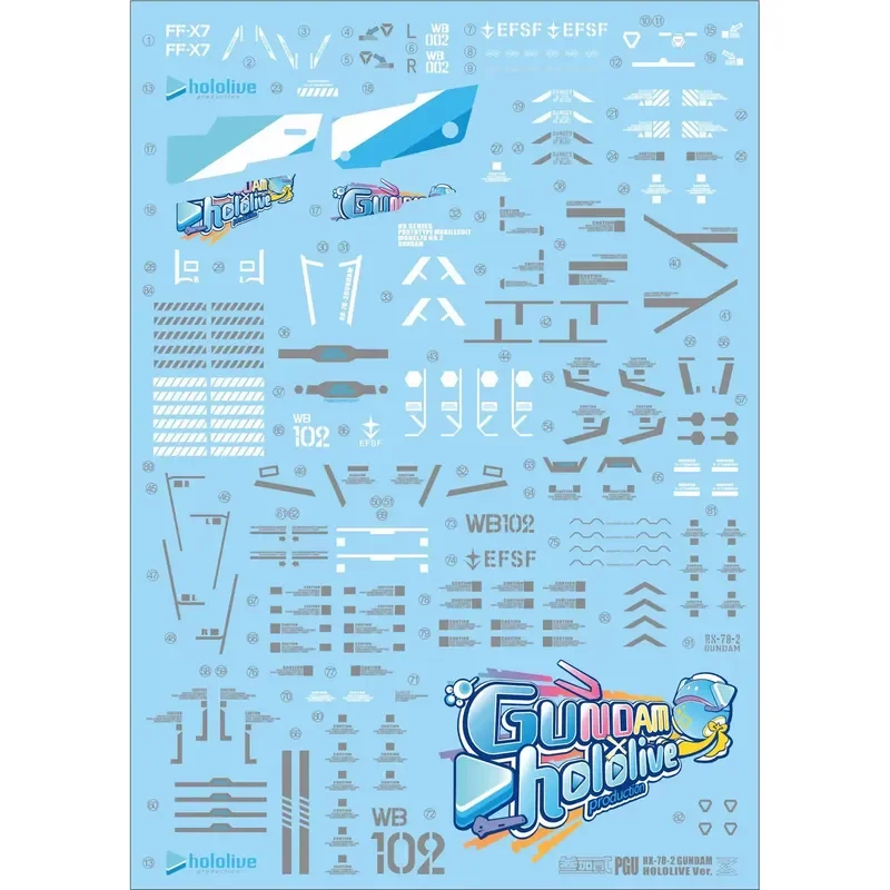Three Plus Two High-Precision Fluorescent Waterslide Decals for 3 + 2PGU/MG/RG/MEGA/100 Yuanzu Hololive Color Scheme Hobby DIY