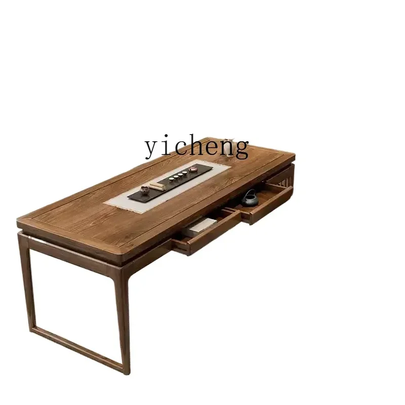 

ZF tea table chair solid wood tea table household zen drawer cabinet