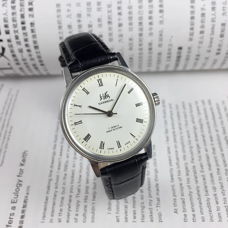 Original stock, Shanghai 8120 all-steel Roman white surface manual mechanical men's watch, diameter 36mm