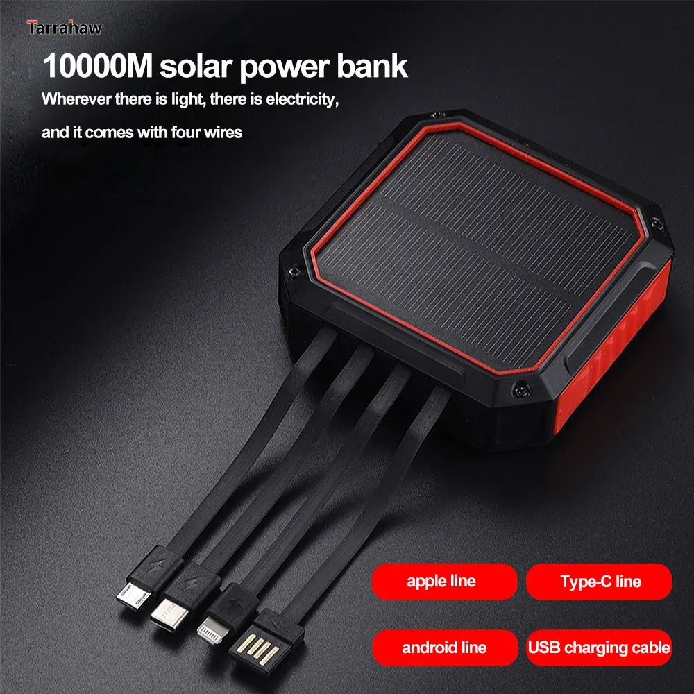 High Capacity Solar Power Bank 10000mAh Compatibility for Android Micro, iPhone, Type-C USB Portable Emergency Mobile Charger