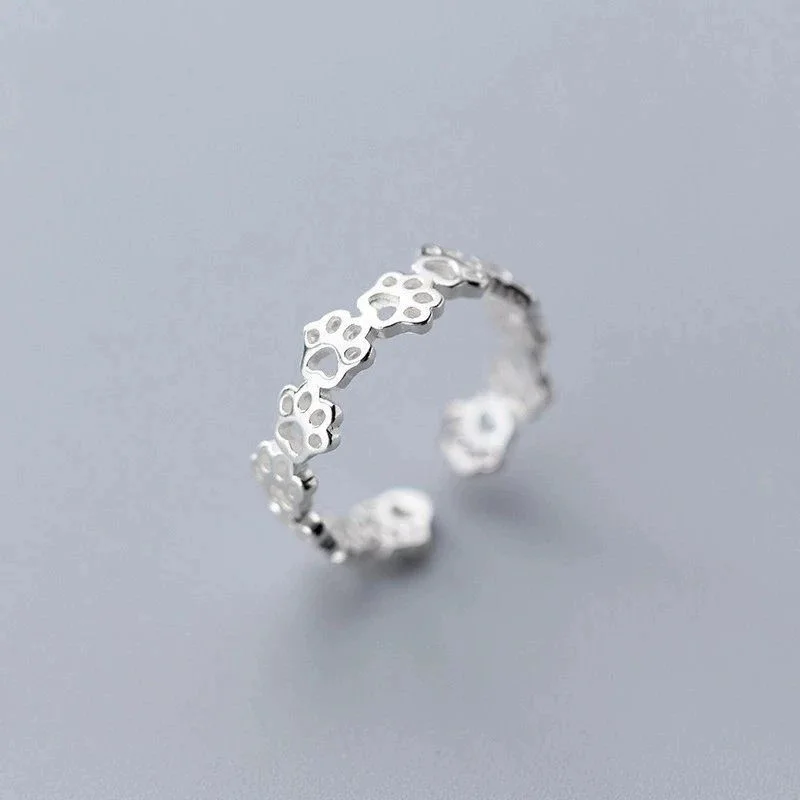 Hot selling new 925 sterling silver fashionable hollow cat paw cute temperament footprint open ring trend high quality JZ214