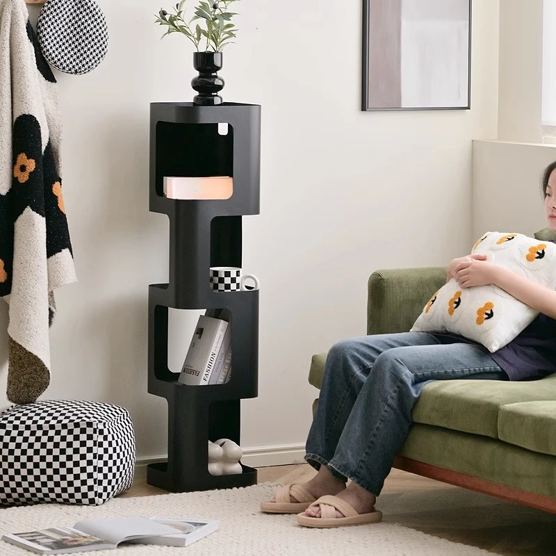 Living Room's Wrought Iron Wall - attached Small Bookshelf: Doubling as a Corner Narrow Vertical Storage Cabinet