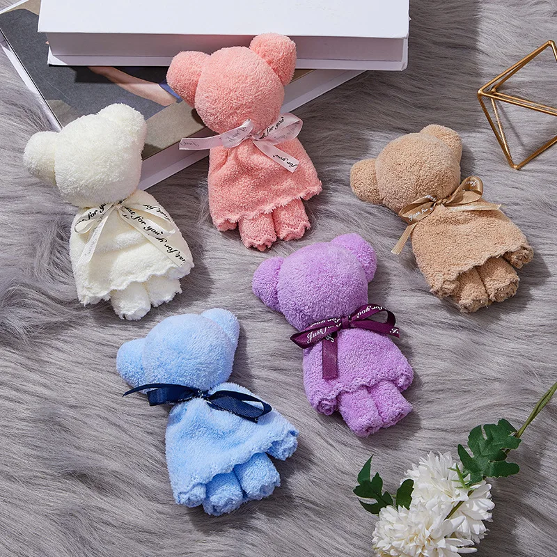 20PCS Bear Towel 30*30cm Coral Fleece Wedding Favors for Guests Bulk Bridesmaid Thanksgiving Gift christening souvenir