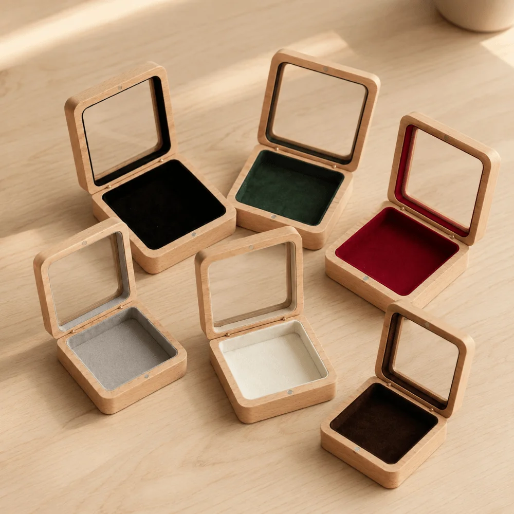 Luxury Wooden Bracelet Holder Anti-collision Packaging Transparent Lid Jewelry Box Square Storage Hand Chain Display Case Couple