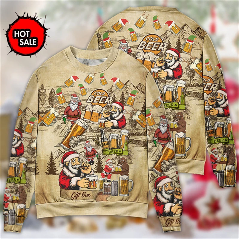 Unisex Ugly Christmas Print Pullover Hoodies Santa Claus 3D Sweaters For Men Women Funny Christmas Sweater Men Kids Quality Tops