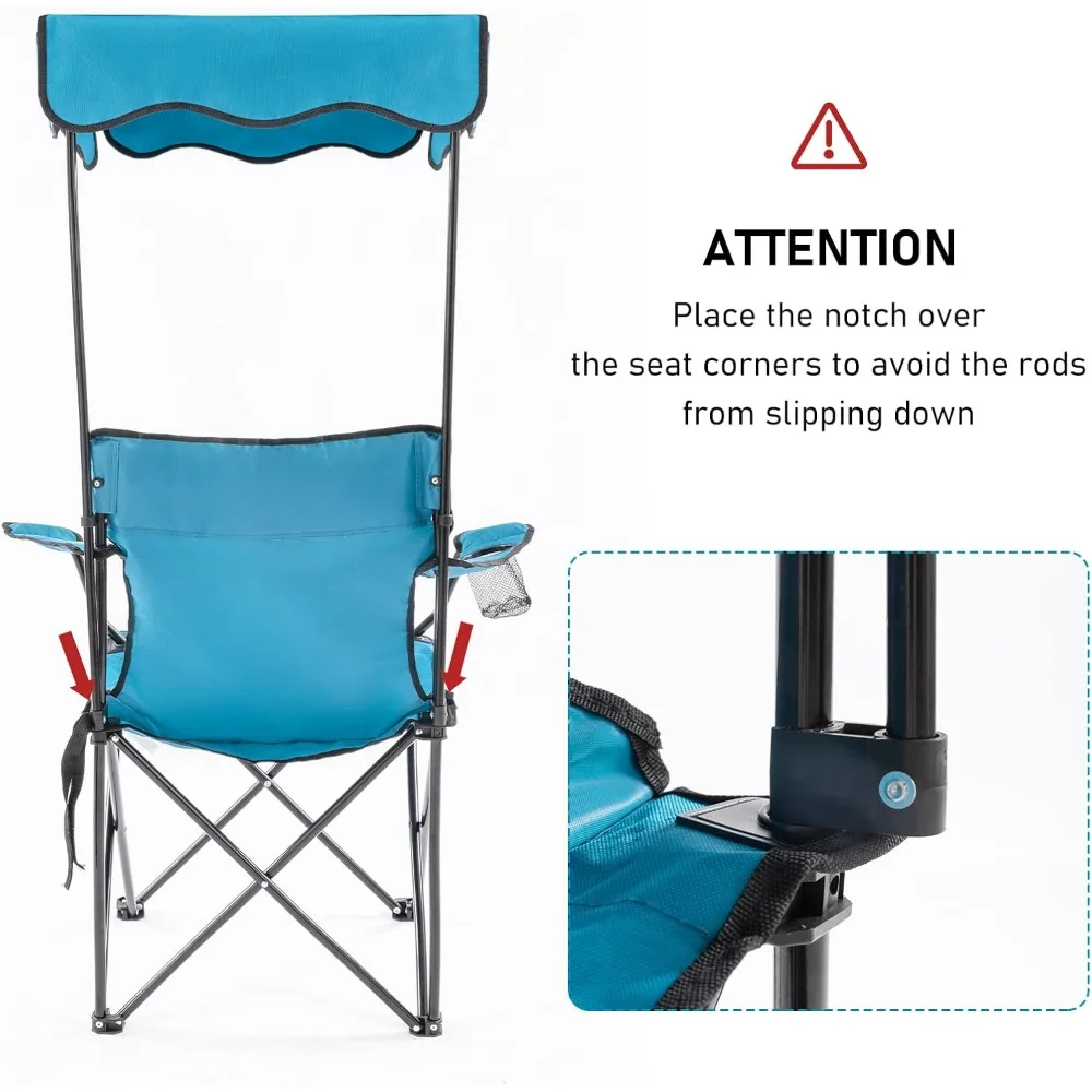 Folding Camping Chair with Canopy Shade for Adults, Portable Beach Chairs with Umbrella Support 330 lbs, Heavy Duty Lawn Chair