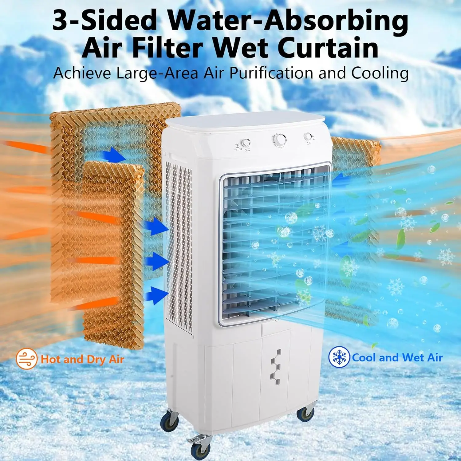 15.8 Gallon Swamp Cooler Evaporative Air Cooler with Remote Control and 4 Ice Packs 3 Modes & Wind Speeds for Outdoor Indoor Use