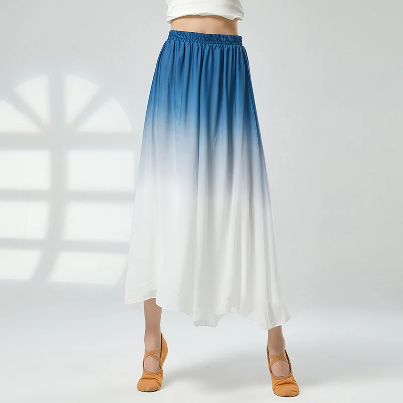 2025, neue klassische Tanzhose für Damen, Chiffon, fließend, weites Bein, Farbverlauf, Ethno-Stil, Tanz-Übungs-Performance-Hose