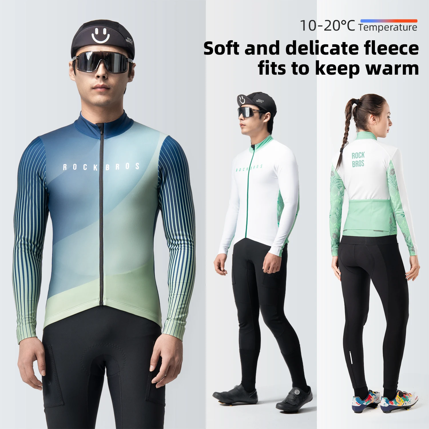 ROCKBROS Autumn Winter Cycling Jersey Windproof Warm Fleece High Elastic Skin-friendly Cycling Jersey Men Women Cycling Clothing