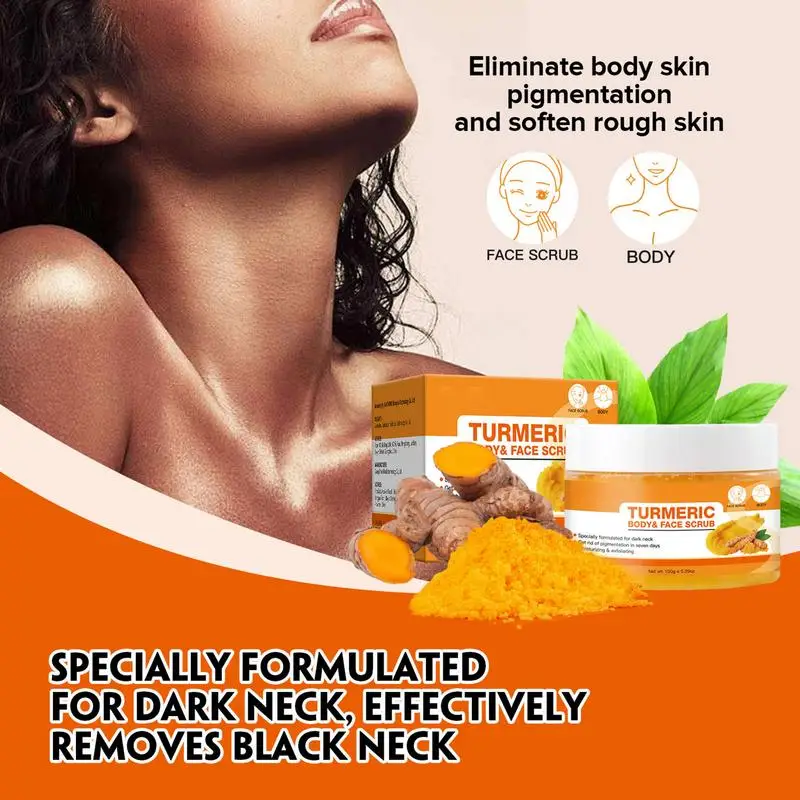 Cúrcuma Skin Lightening Exfoliator, Esfoliante facial e corporal, Remova a pele morta, Bikini de limpeza profunda, Esfoliante para interior escuro,