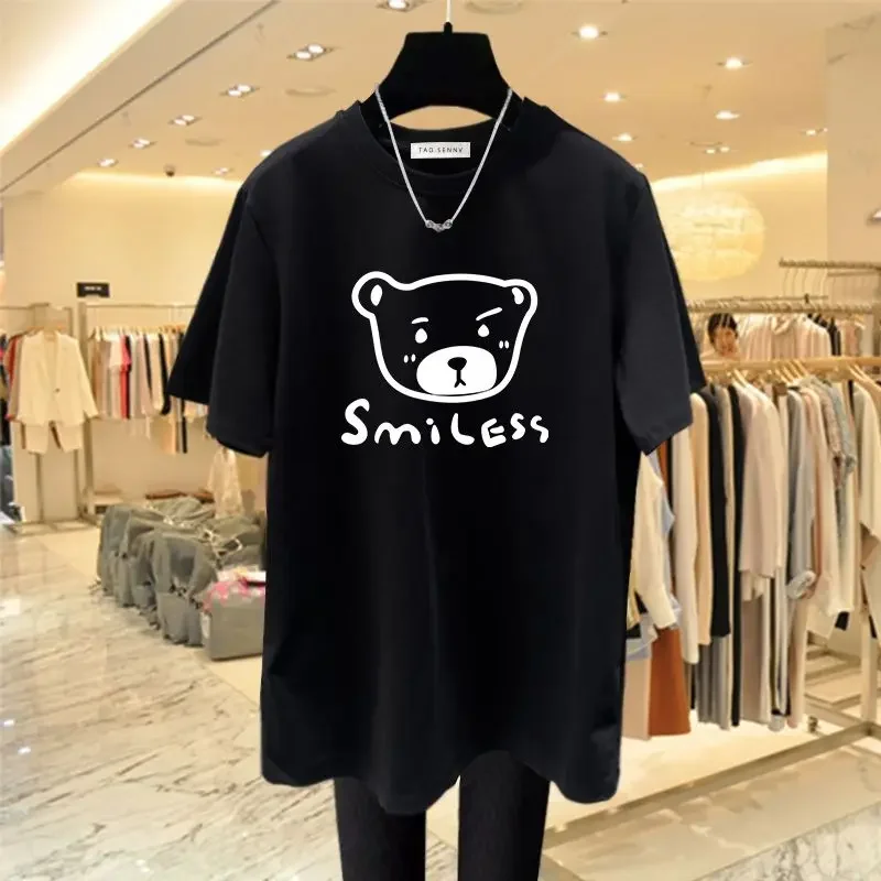 

Women Clothing Printed Cartoon T-shirt Summer Top Short Sleeve Causal Basic All Cotton Tees Pullovers