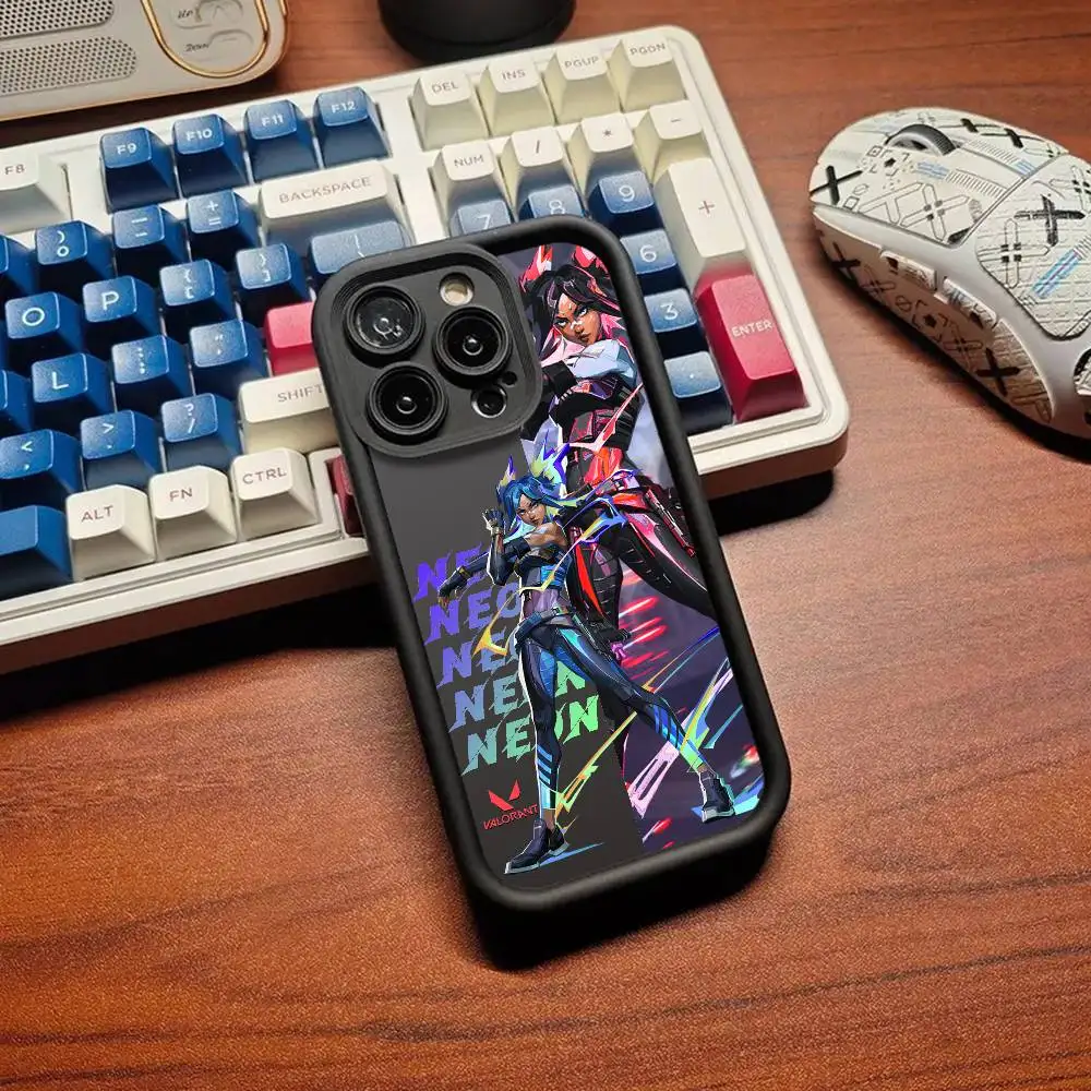 1 قطعة لعبة Valorant النيون يورو جراب هاتف بولي TPU لطيف العين سلم آيفون 17 16 15 14 13 الهواء برو ماكس 11 12 زائد غطاء سيليكون أسود