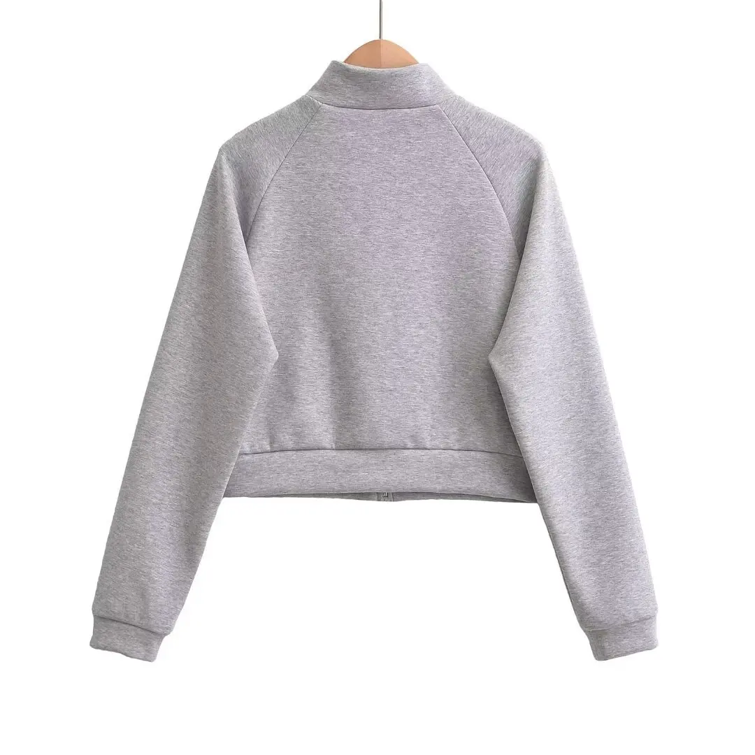 النمط الأوروبي الأمريكي بلون سستة سترة المرأة طويلة الأكمام معطف قصير الخريف الشتاء أزياء كل مباراة #3