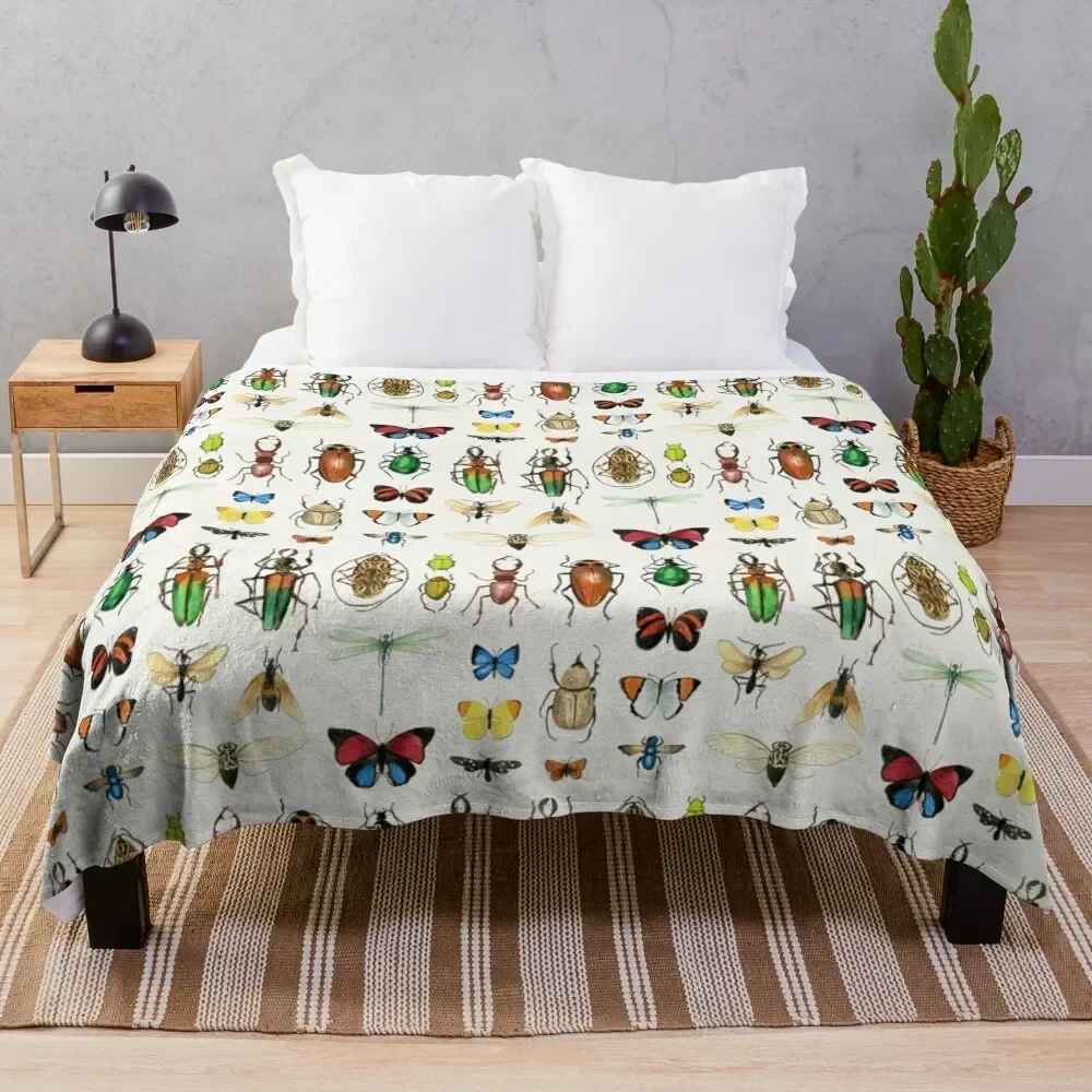 

The Usual Suspects - insects on white - watercolour bugs pattern by Cecca Designs Throw Blanket Bed Blankets For Bed Blankets