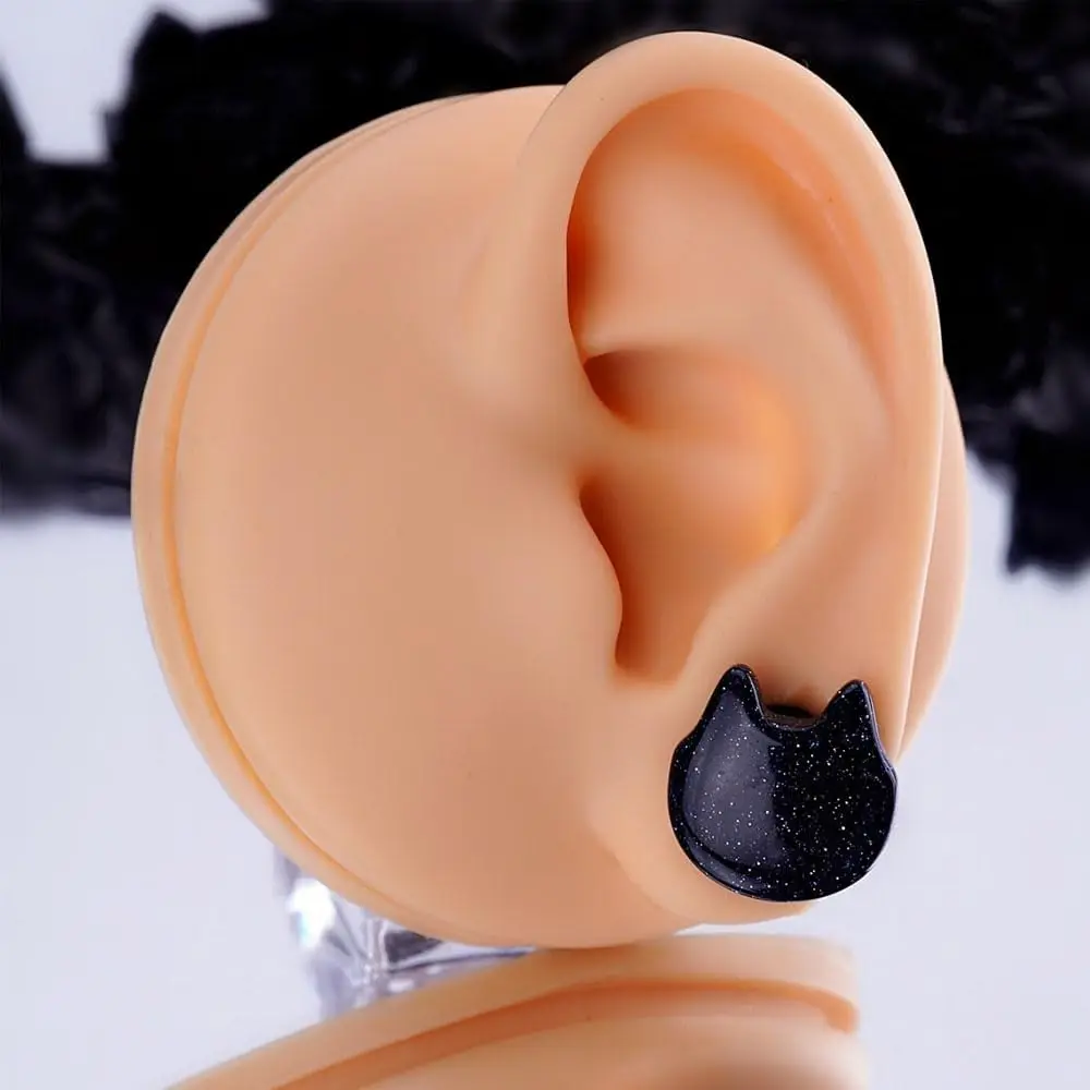 1/2 Paar Katzenkopf-Ohrgeschosse aus Opalit/künstlichem blauem Stein – Tunnel, Plugs, Stretchers, Expander für Körperpiercing, 2g-5/8 Zoll – Detail 9