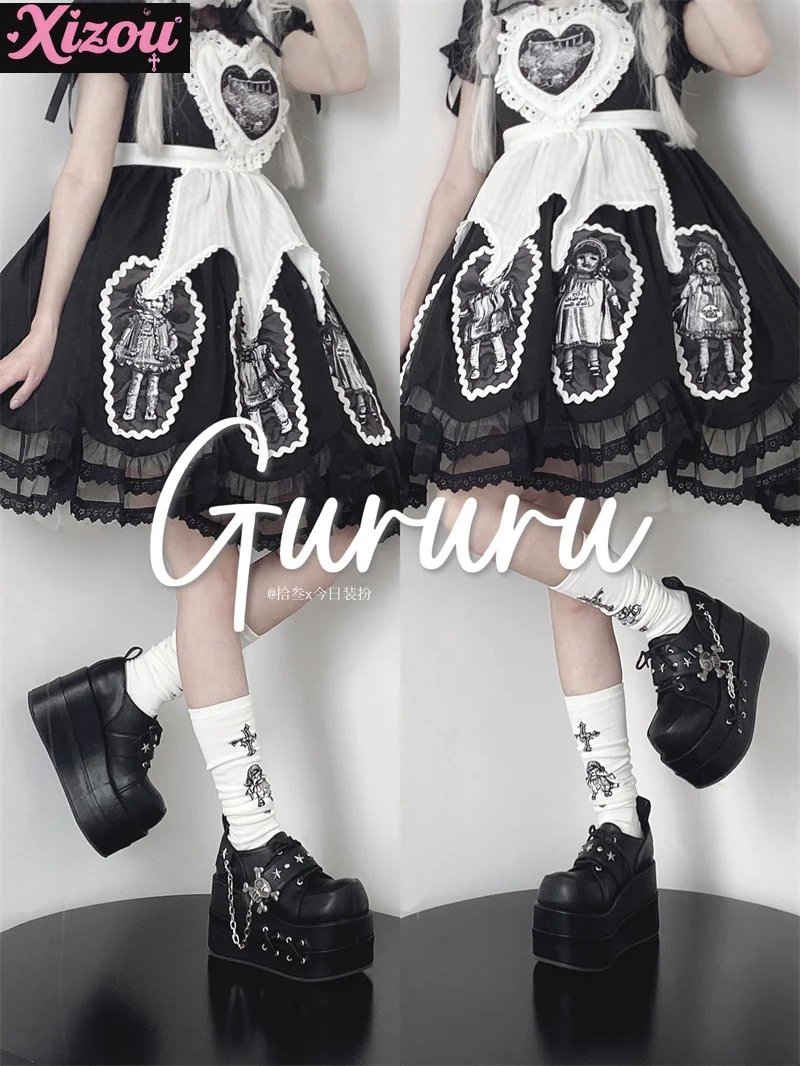 Originale giapponese Y2k sottocultura cool punk teschio scarpe con plateau scarpe singole donna testa tonda Mary Jane Muffin scarpa per le donne