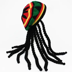 Knitted Wig Braid Hat Winter Rock Hip Hop Cap Jamaican Bob Rasta Beanie Hats Unisex Fake Hair Caps Fashion Wool Bonnet Skullies