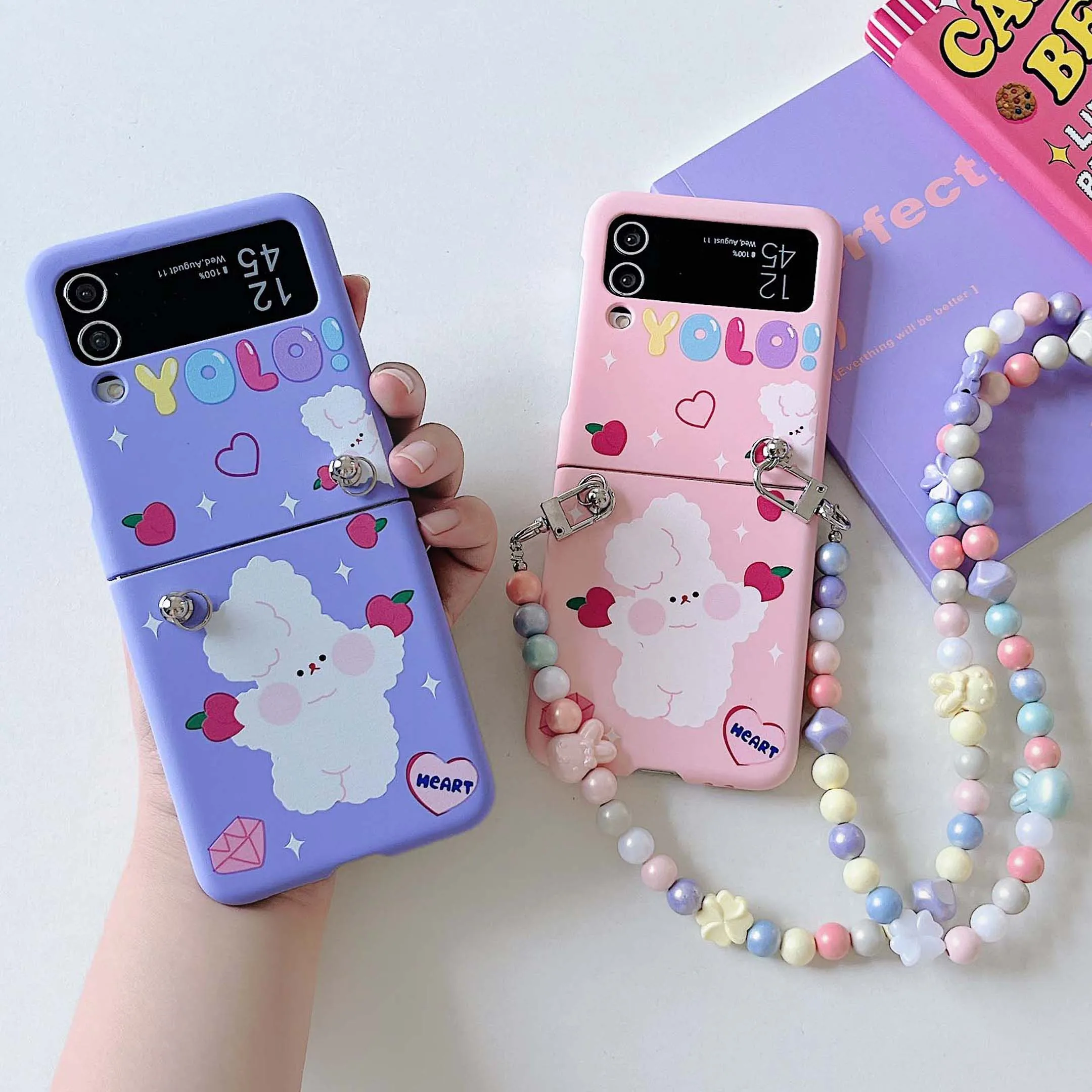 Pc hard rabbit bunny cute love shockproof cute phone case for samsung galaxy z flip 3 4 5 5G back cover relif matte capa