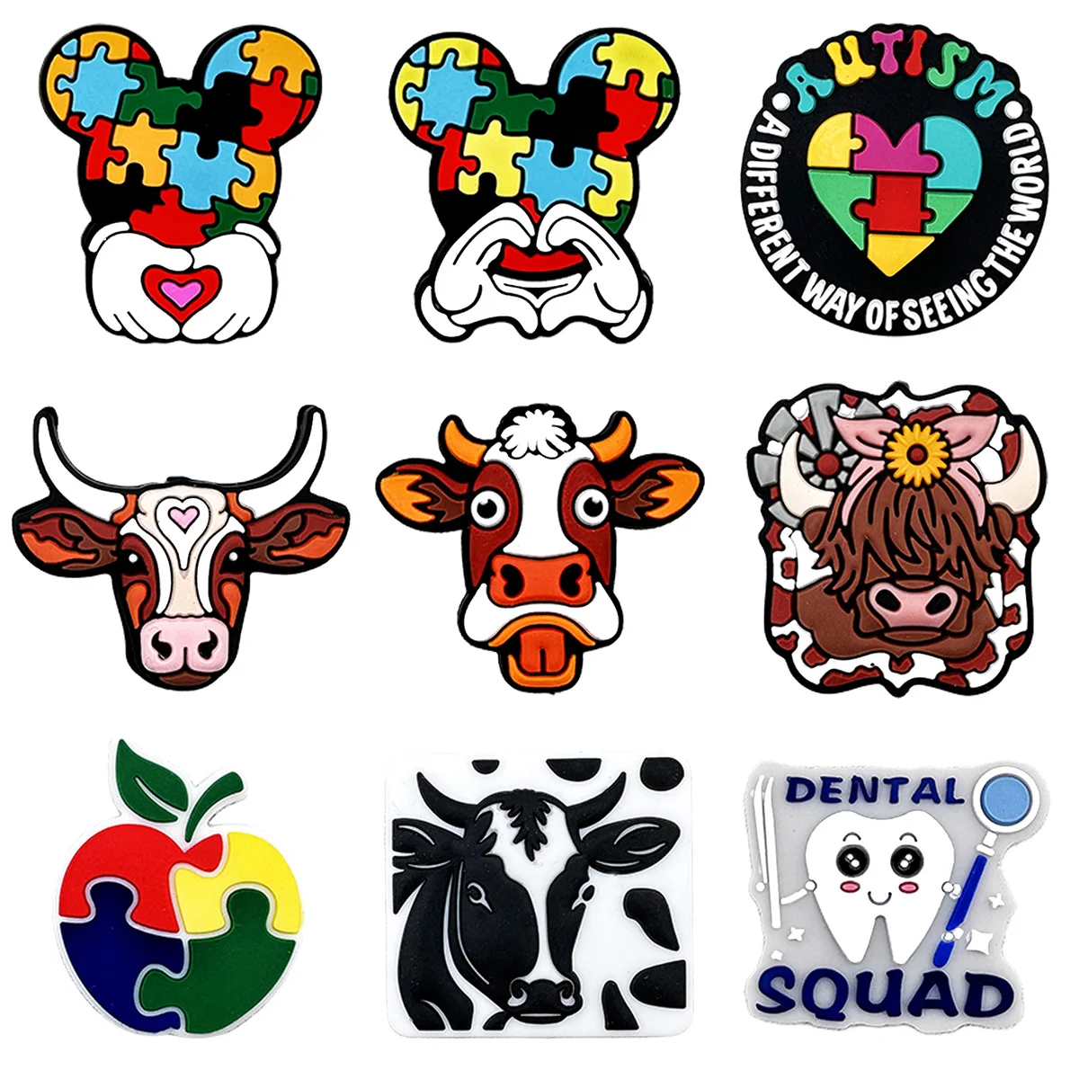 10PCS Silicone Beads Autism Cow Focal Beads Bracelet Toy DIY String Pen Beads Nipple Chain Jewelry Accessories Gifts Wholesale