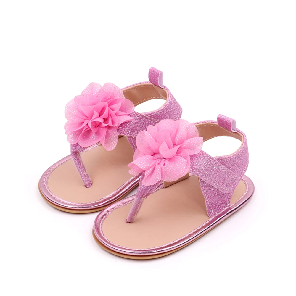 Sandalias de flores con purpurina para niñas, sandalias con Clip, Fondo de goma antideslizante, para bebés de 0 a 1 años, novedad de verano