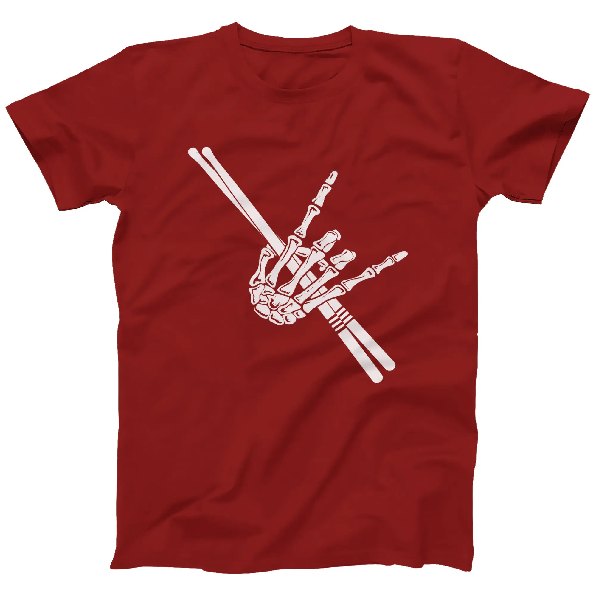 Men's Summer Casual T-shirt, Simple and Comfortable Rocker Drummer T-Shirt: Skeleton Hand Drum Sticks Graphic Tee