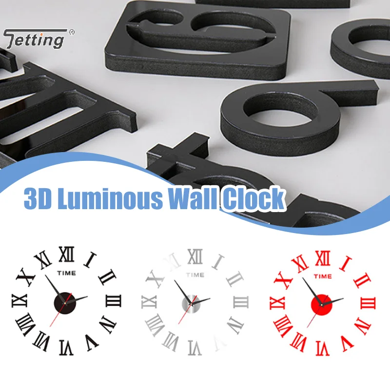 3D Luminous Wall Clock Modern Frameless Acrylic DIY Digital Clocks Sticker Mute Clock For Living Room Room Office Wall Decor