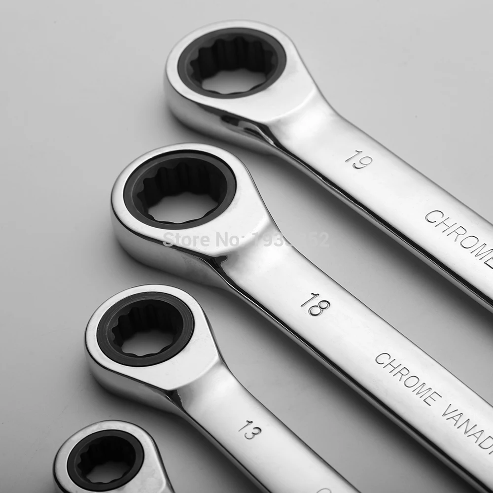 Double Box End Ratcheting Wrench Set Metric  Chrome Vanadium Steel 72-Tooth Gear and Off-Corner