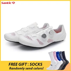 Santic Cycling Shoes Carbon Fiber Road Lock Shoes Competition Ultra Light Cycling Shoes Male and Female 14 Hardness