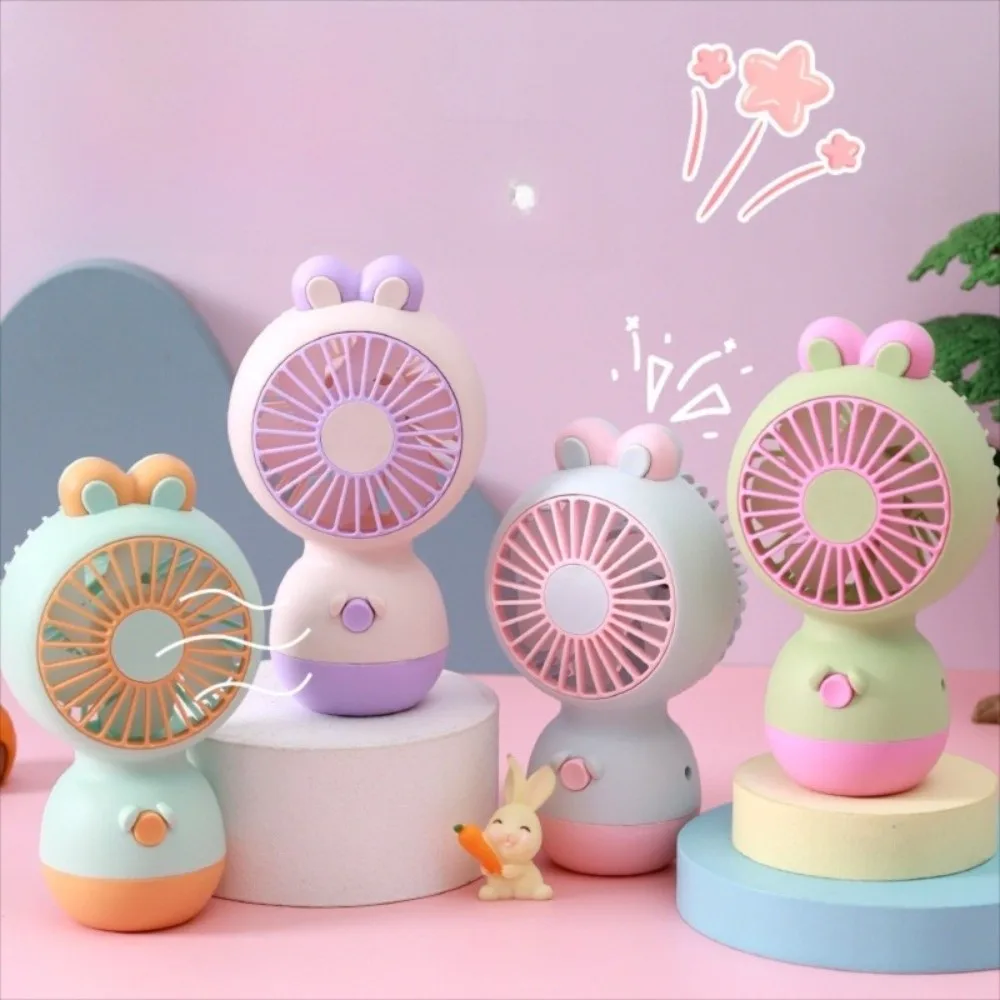 New Cartoon Portable Handheld Fan 3 Speed Rabbit Ear Mini Fan USB Rechargeable Desktop Fan Travel