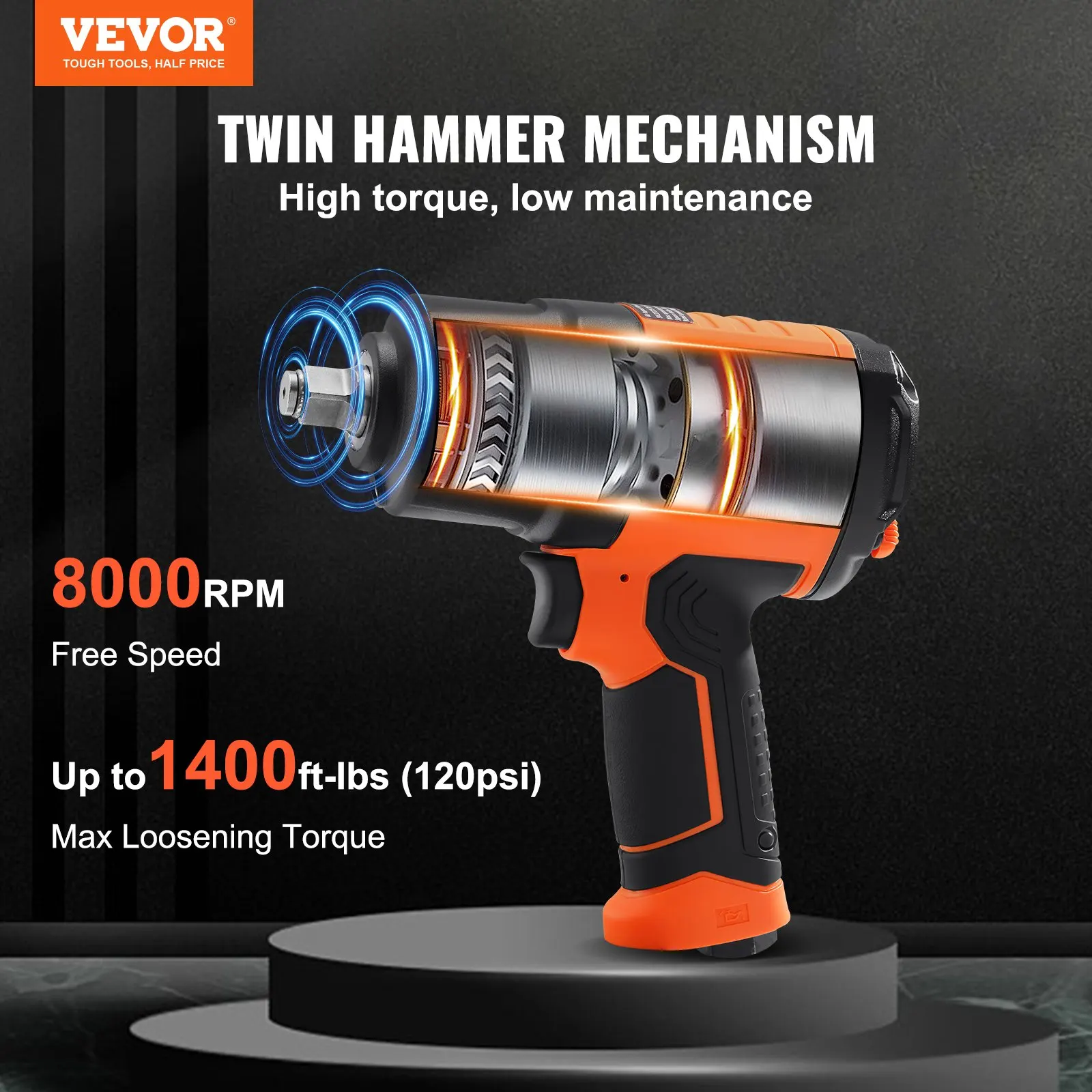 

Air Impact Wrench Square Drive 1400ft-lb Nut-busting Torque 90-120PSI