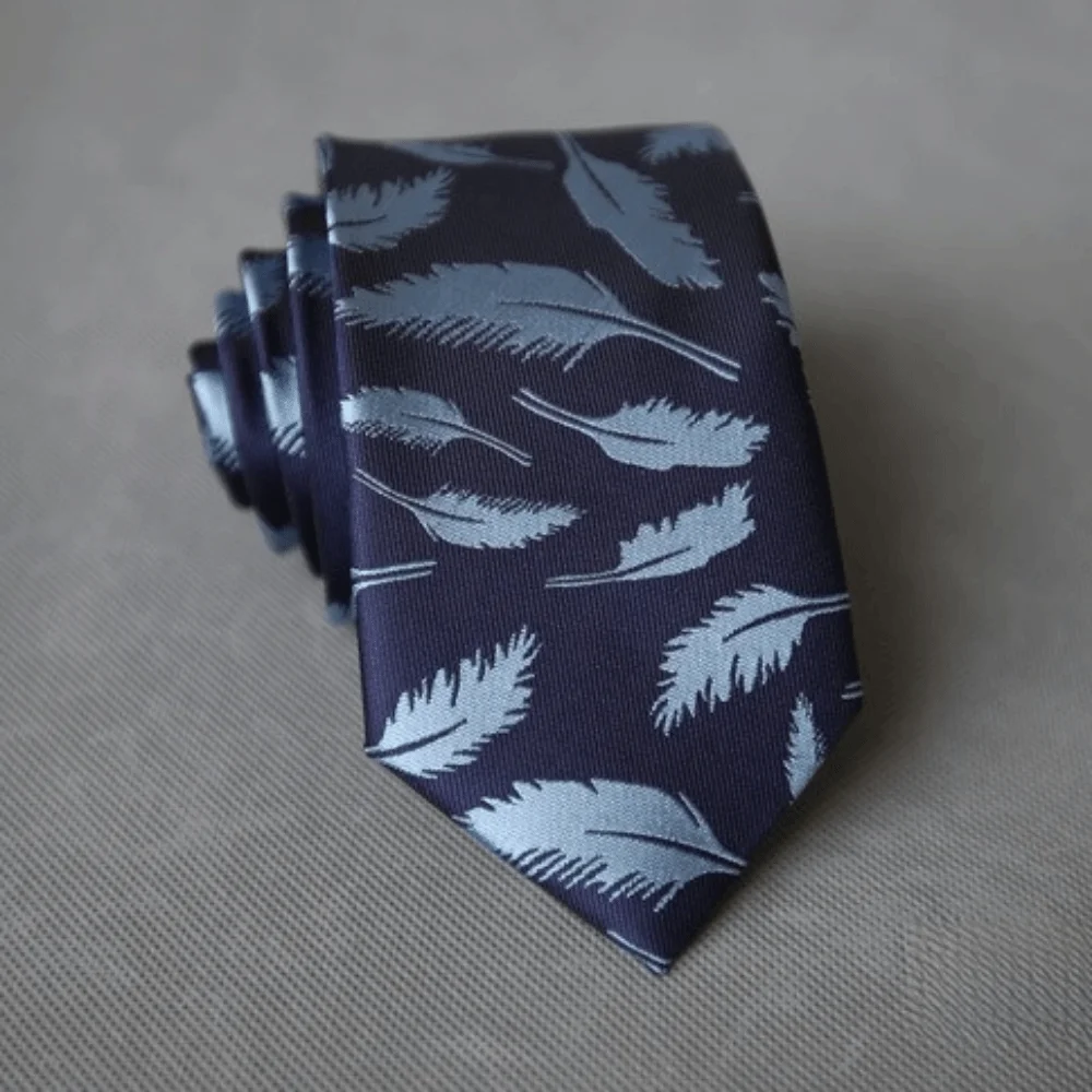 

Flower Feather Wedding Men Tie 7cm Width Red Blue Green Business Neckties Geometric Pattern Leaves Design Groom Cravat