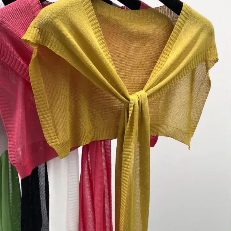 

Summer Women Knit Shoulder Sunscreen Solid Shawl South Korean Cape Air Conditioned Room Female Neck Protection Ice Silk Cloak