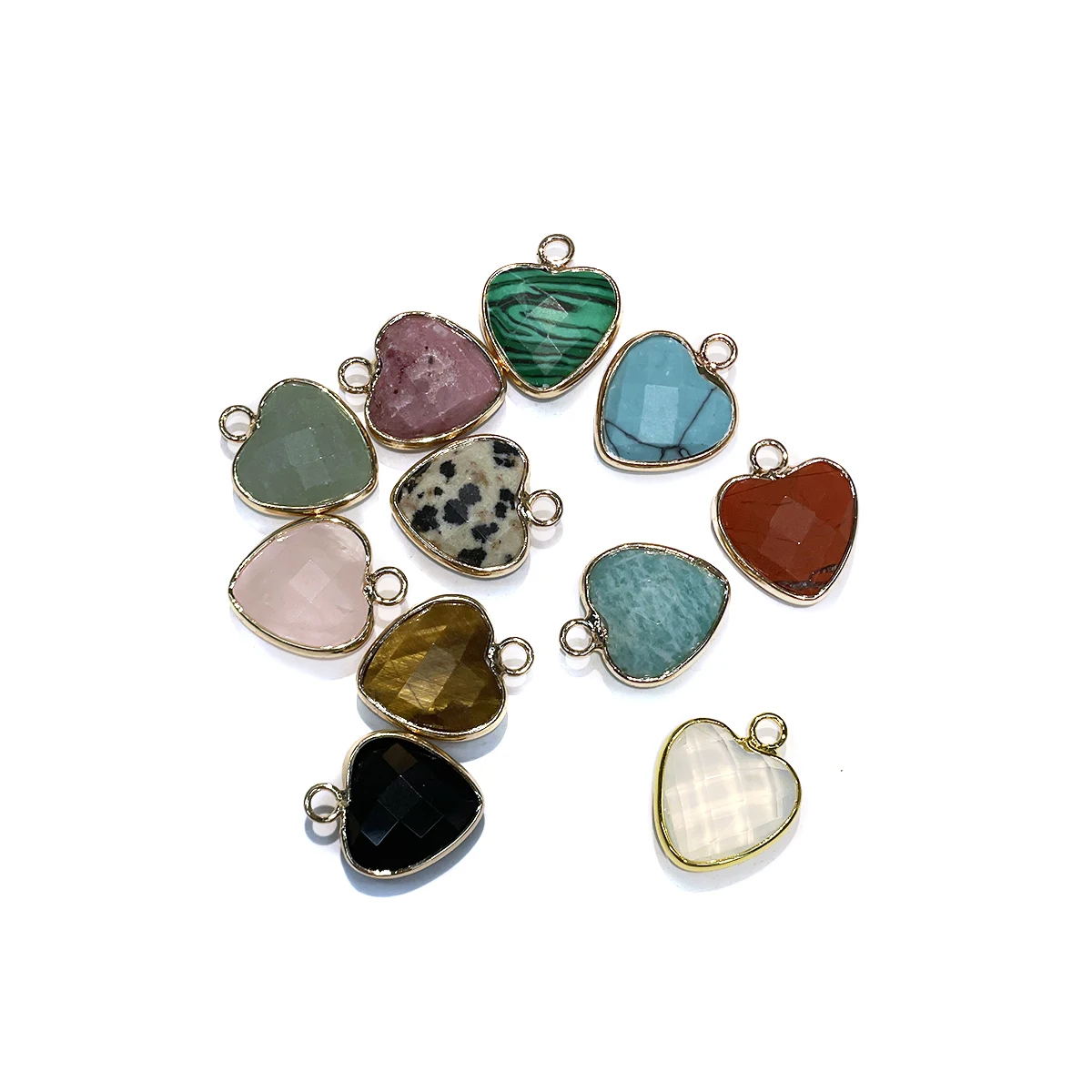 Natural Faceted Semi-Precious Stone Heart Pendant 13x17mm Gemstone Charm for DIY Necklace Bracelet Jewelry Making Accessories