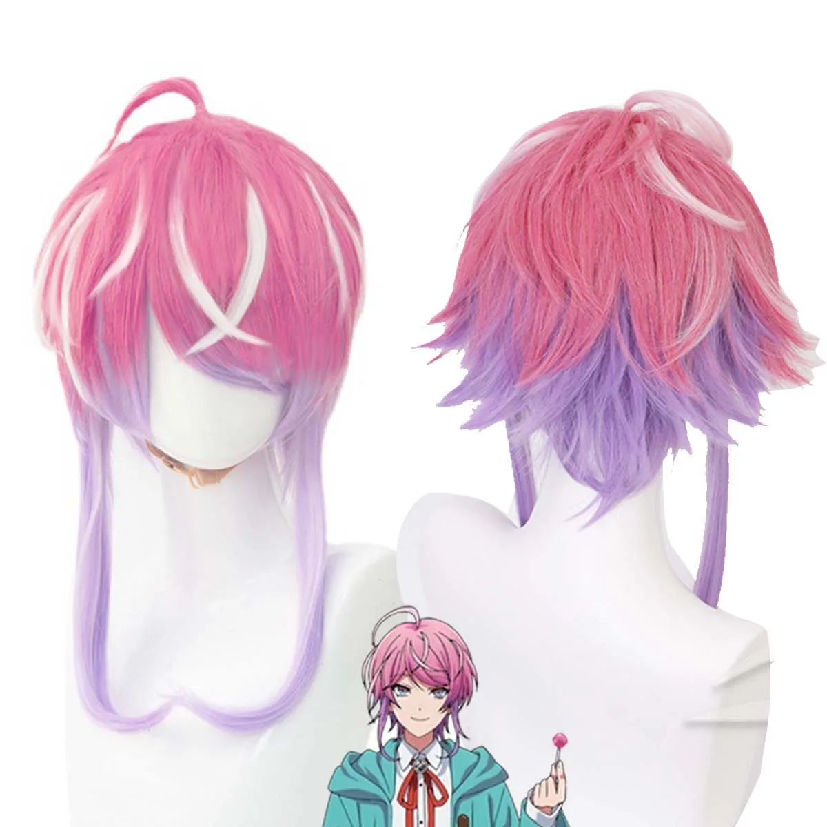 Party Props Anime Division Rap Battle Amemura Ramuda Synthetic Hair Cosplay Pink Purple Mix Wig