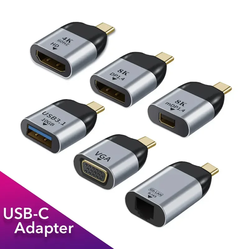 Adapter USB C do DP/Mini DP/VGA/RJ45/HDMI kompatybilny Adapter USB typu C 8K/4K/1080P wideo 1000Mbps Lan Ethernet konwerter do macbooka