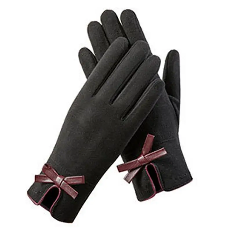 Soft Winter Gloves Cold Weather Stretch Fleece Lined Gloves Windproof Soft Warm Cozy Sports Winter Texting Gloves With Bow Cuff