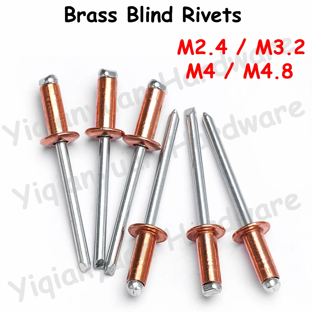 Yiqianyuan Brass Dome Head Blind Rivets M2.4 M3.2 M4 M4.8 Pop Open End Mandrel Break Pull Nail for DIY Craft And Hardware Use