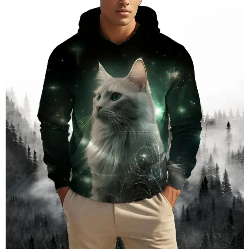 2025 Fashion 3D Printed Sunshine Flower Cat Men's Snow Animal Pattern Hoodie Breathable Oversized Long Sleeve Sportswear