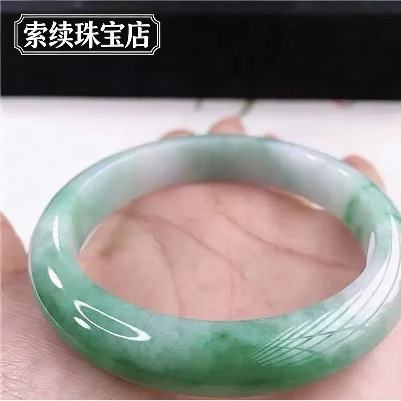 Myanmar with floral patterns, bright green jadeite bracelet women, a gift for elders and a birthday present