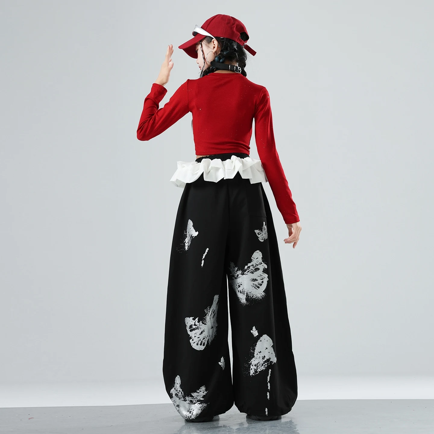 Meninas jazz hip hop roupas de dança vermelho nacel topos baggy sweatpants roupas prática salão mangas compridas rua danewear bl17135