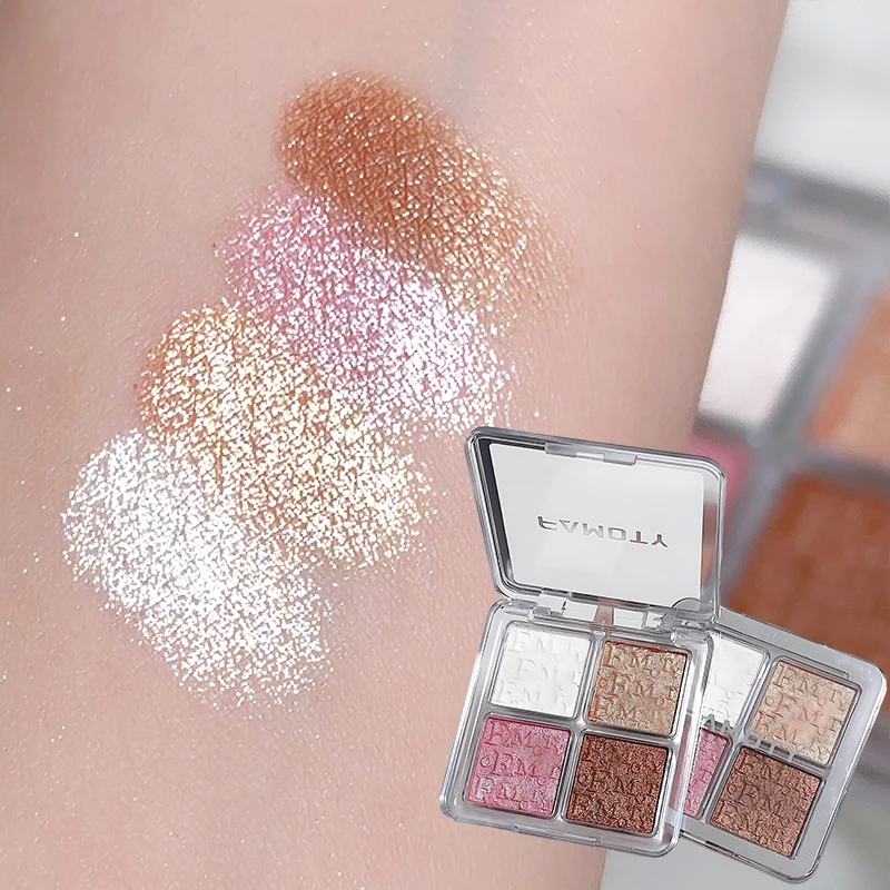 4색 페이스 하이라이터 팔레트 일루미네이터 팔레트 내추럴 글로우 방수 글리터 쉬머 베이크드 파우더 하이라이터 메이크업