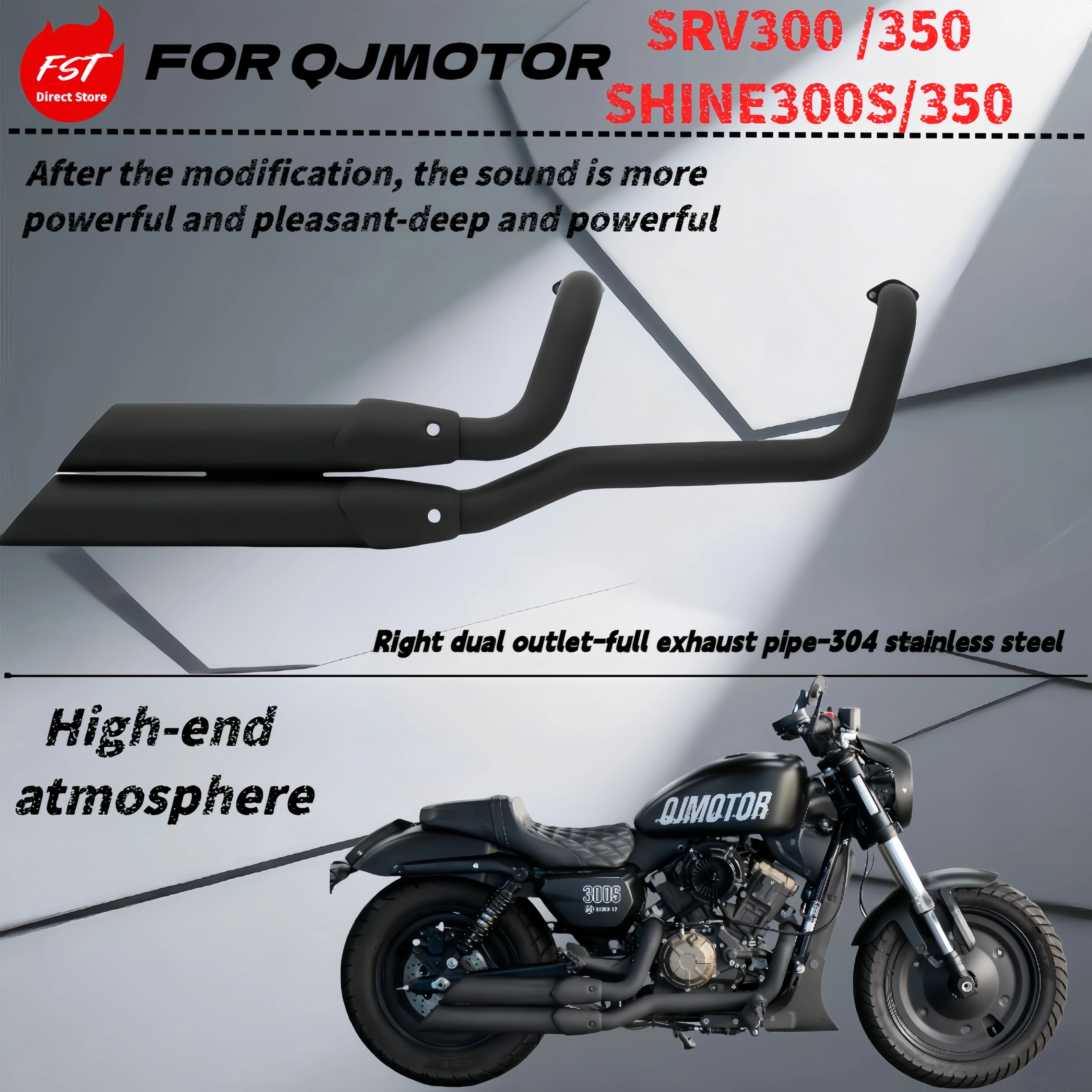 

Для QJMOTOR SRV300-Shine300s модифицированная выхлопная труба обратного давления из нержавеющей стали-SRV350 полносекционный глушитель, хвостовая выхлопная труба