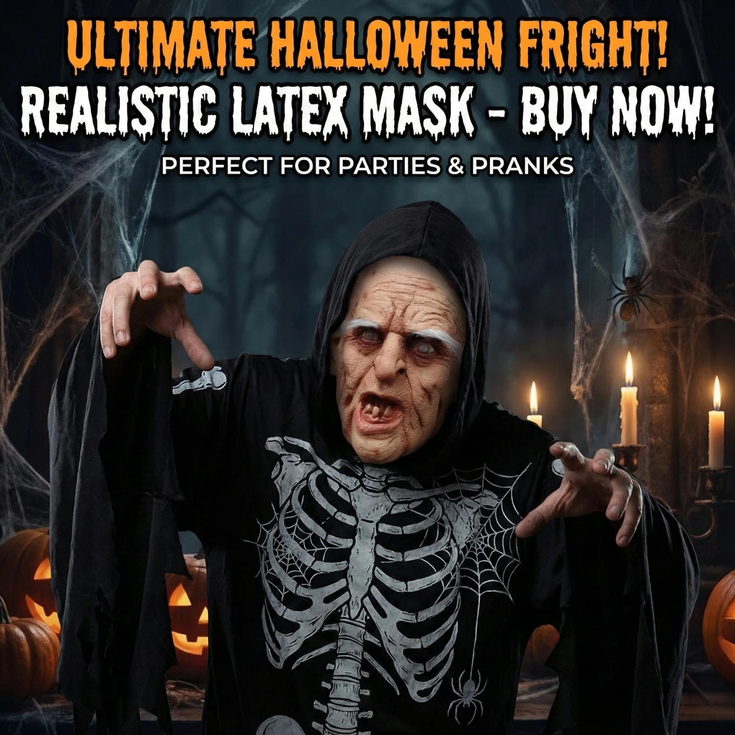 Realistische Old Man Zombie Latexmaske Gruseliger Opa Faltige Eldermaske mit spärlichen Zähnen Weiße Augenbrauen Gruselige Horror-Kopfmaske