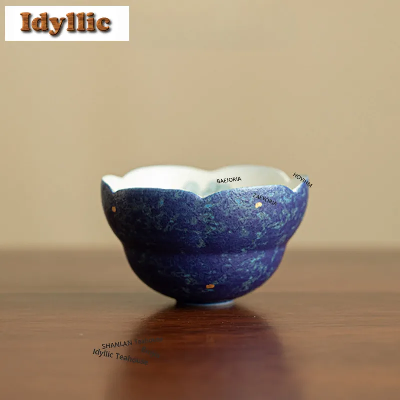 

Чайная чашка 100 мл с синей глазурью и золотыми вкраплениями в форме бабочки, эстетичная чаша для чая, набор чашек для дегустации чая, чашка для медитации, мастер-чашки для чазан.