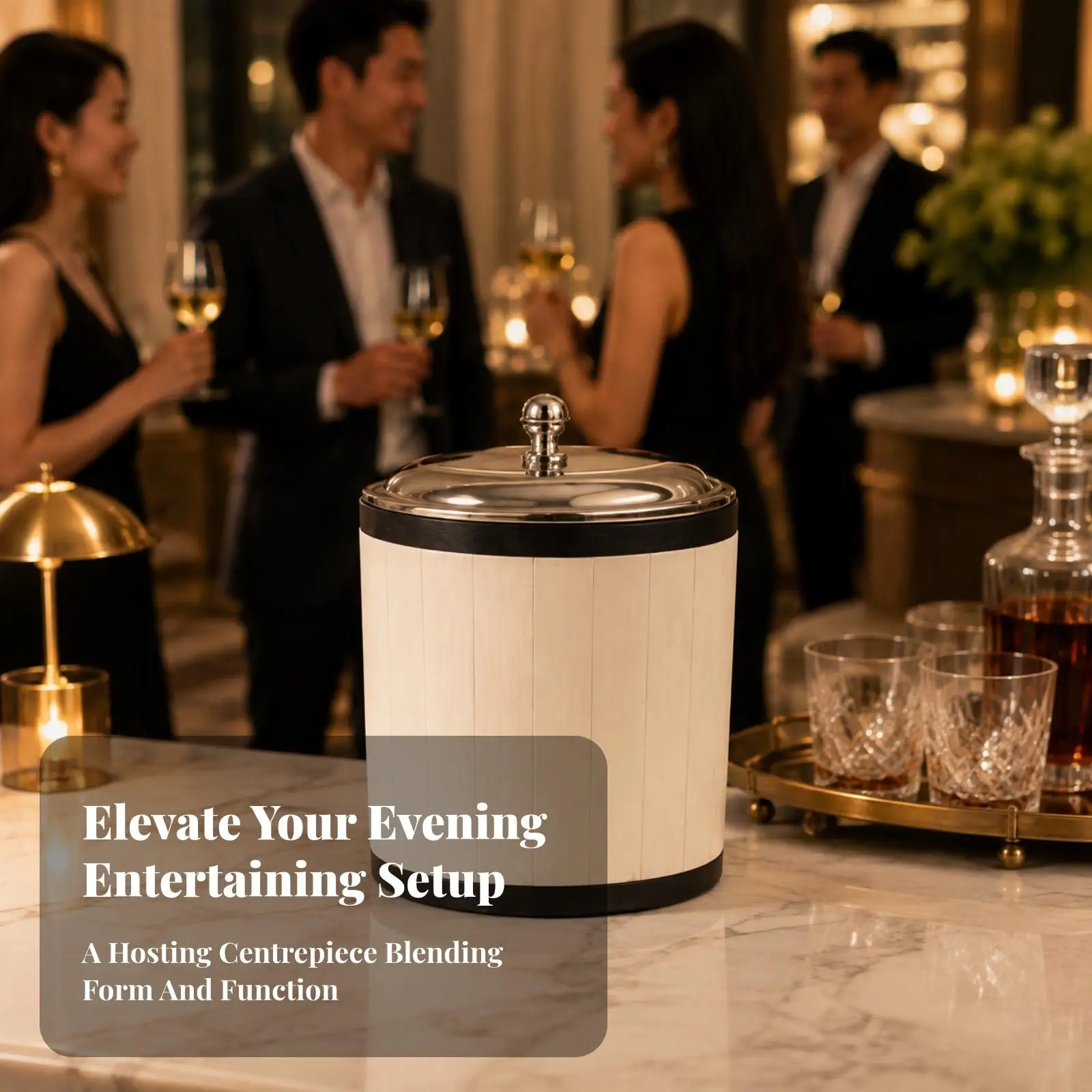 Unique Bone and Brass Ice Bucket with Steel Core for Serving Drinks at Gatherings or As Decorative Table Centerpiece Ornament