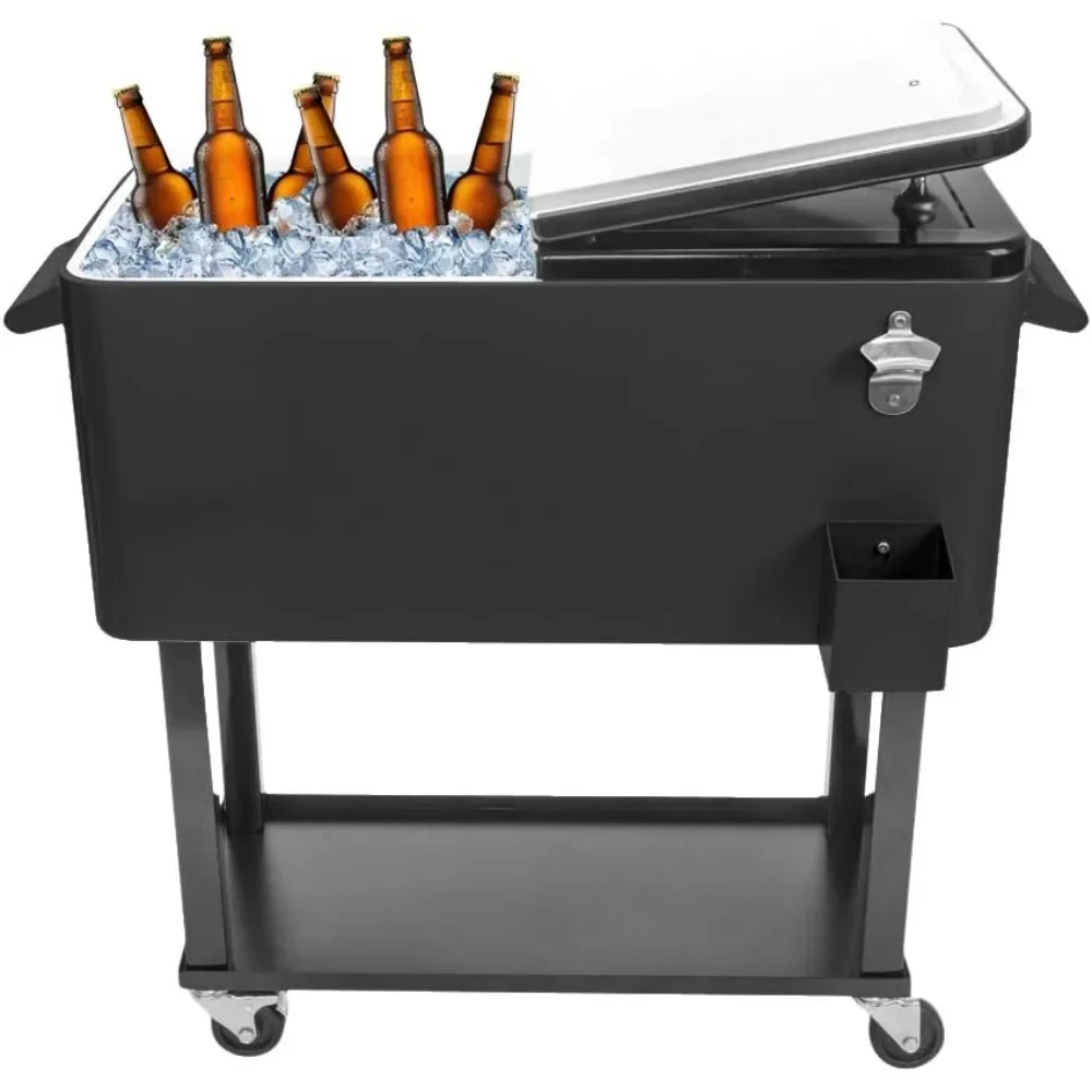 

80 Quart Party Ice Cooler Table with Wheels, Shelf, Bottle Opener, Portable Stand Up Rolling Coolers Trolley, Ice Cooler Table