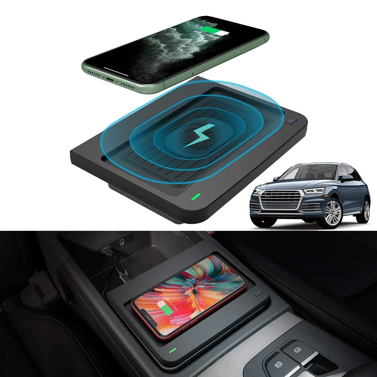 10W Car Qi Wireless Charger Center Console Fast Phone Charger Charging Plate Mat for -Audi Q5/ SQ5 2017-2021 Accessories