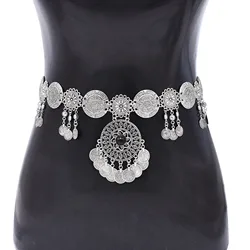 Vintage Golden Silvery Carved Flower Coin Tassel Waist Belly Chains Gypsy Afghan Traditional Ethnic Clothing Jewelry Accessories